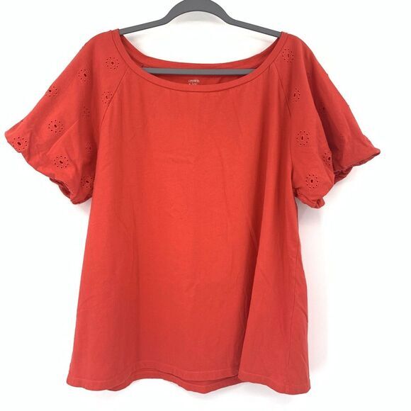 Crown & Ivy Orange Eyelit Puffed Balloon Sleeve with Women's‎ Blouse Size XL - Picture 2 of 7